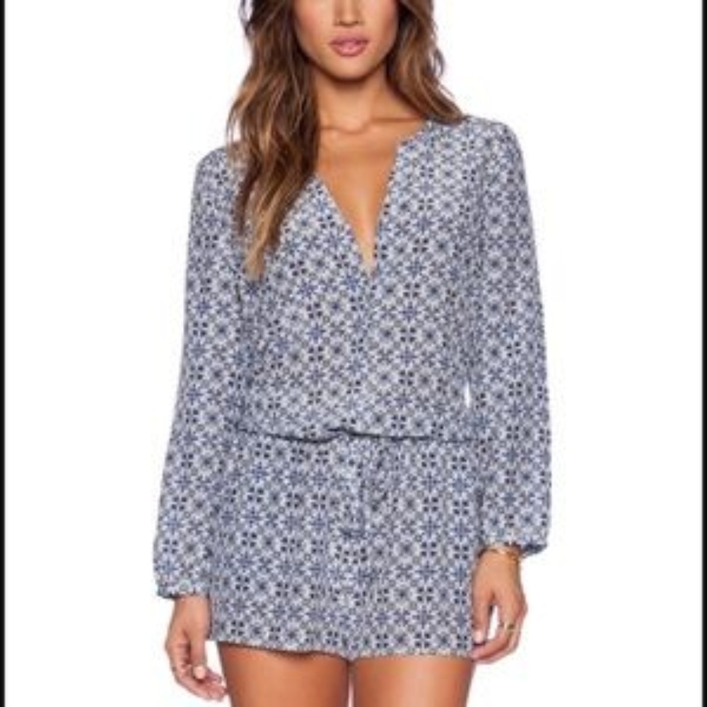 Joie Rialto Silk Romper Long Sleeve Blue Small